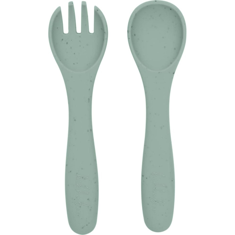Fork and spoon set Platinum Silicone Sage