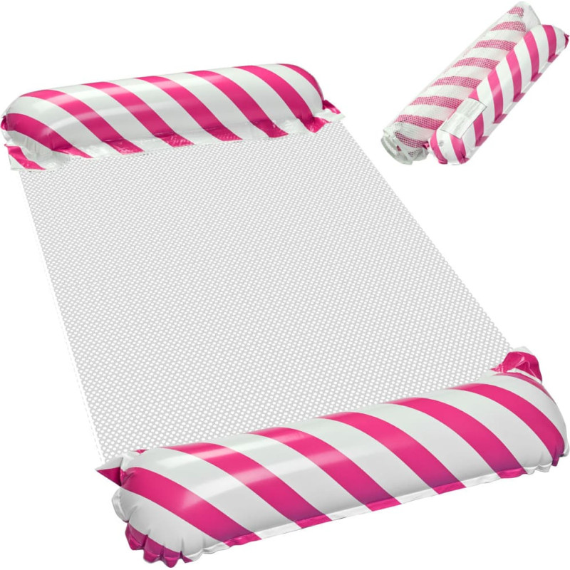 Piepūšamais pludmales matracis šūpuļtīkls ūdens atpūtas krēsls peldbaseins rozā krāsā