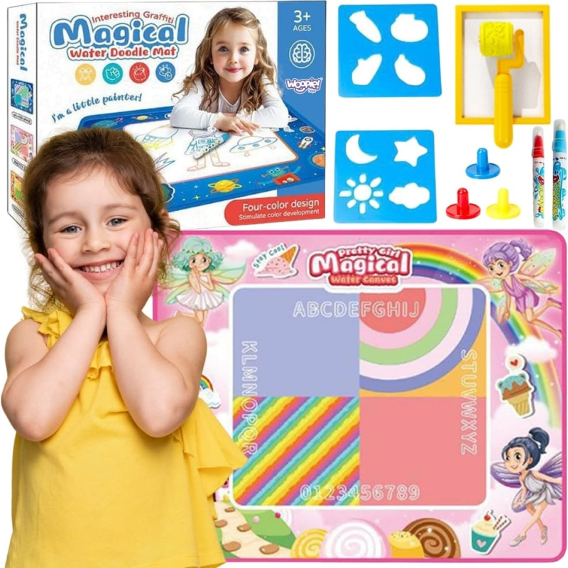 Woopie Mata Wodna do Malowania XXL 100x80cm Wr&oacute;żki R&oacute;żowa