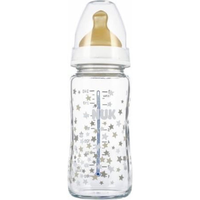 NUK 443735 GLASS BOTTLE 240ML WITH TEMPERATURE GAUGE 0-6 573371,10745122 WHITE