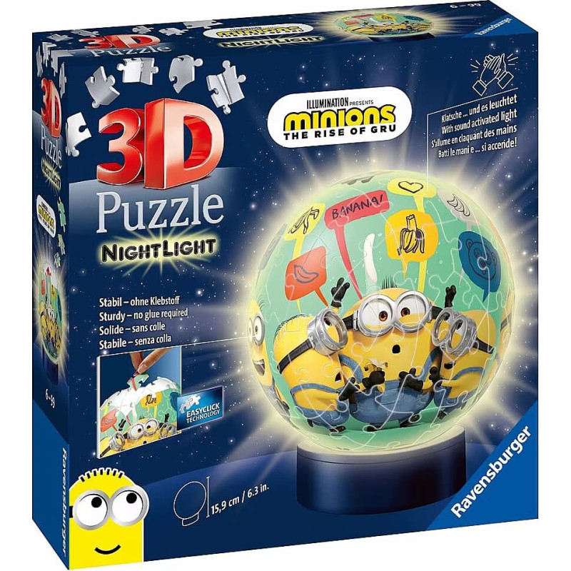 Ravensburger Apaļā 3D puzle ar gaismu, 74 gab., Minions 2