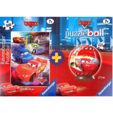 Ravensburger Komplekts: puzle 100el.+apaļa 60el. Disney Cars