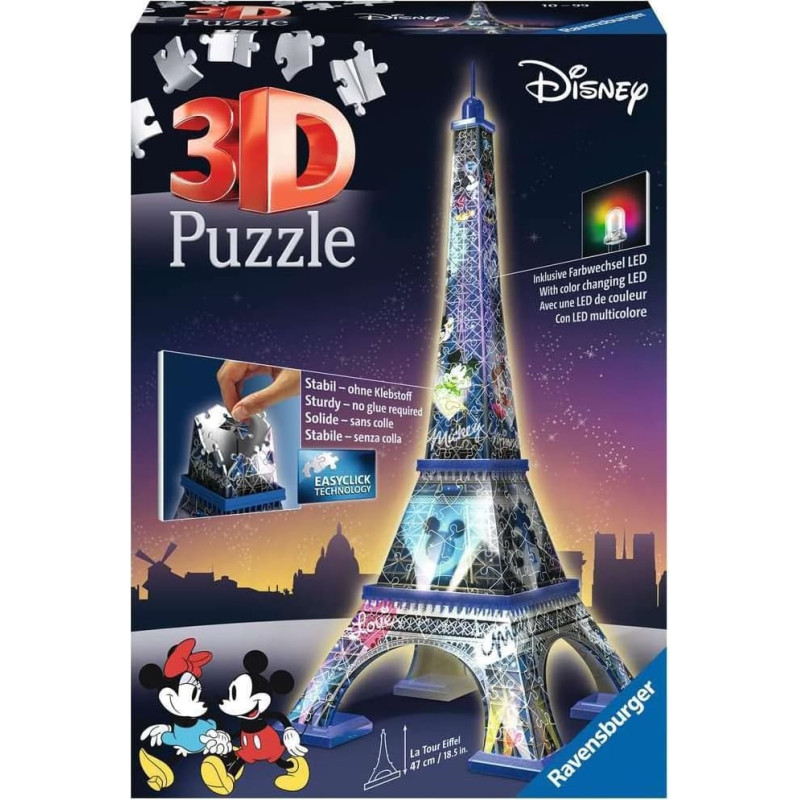 Ravensburger 3D puzle Disneja Eifeļa tornis ar gaismu, 216 gab., 10+