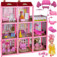 Leļļu māja ar 3 stāviem, lelli un aksesuāriem 27054