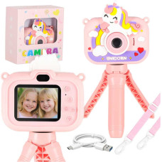 Bērnu digitālā kamera uz statīva vienradzis rozā krāsā