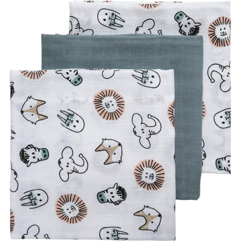 Meyco Baby muslīnu autiņu komplekts Animal Multicolour (3 gab., 70x70 cm)