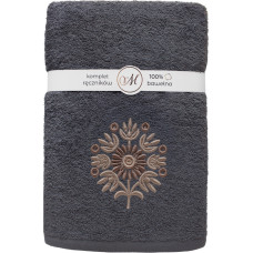RĘCZNIK KPL.MARIBELLA 3 SZT./30X50/50X100/70X140/ FROTTE HAFT 002 SŁONECZNIK CIEMNY SZARY