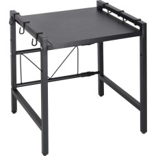 Virtuves plaukts virs mikroviļņu krāsns regulējams metāla organizators 6 pakaramie