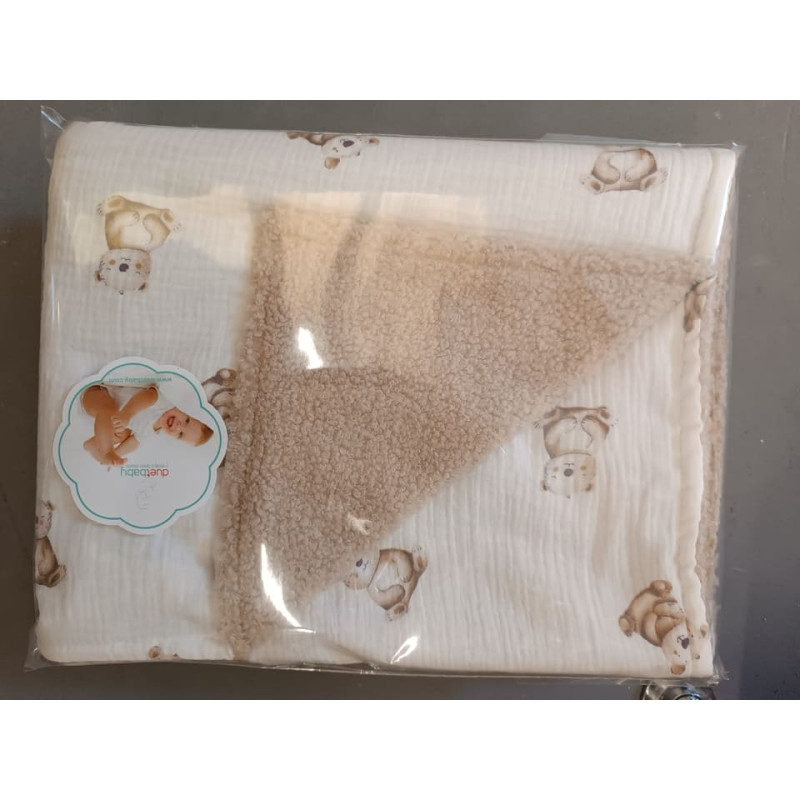 Duet Baby Blanket - 752- BOUCLA / MUSLIN - print - CARMEL - size 80x90 cm