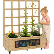 Classic World Wooden Flower Stand on Wheels Garden Cart with Board