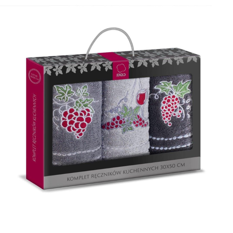 FARO Dvieļu komplekts 3x30x50 ar izšuvumu 002 Vīnogas