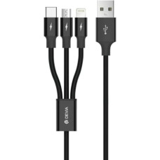 Devia Kintone Series 3In1 Tube, USB to Lightning, MicroUSB, Type-C, 1,2m, Black