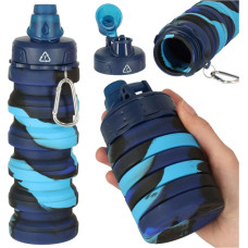 Ūdens pudele silikona saliekamā pudele ar rokturi sporta 500ml zila