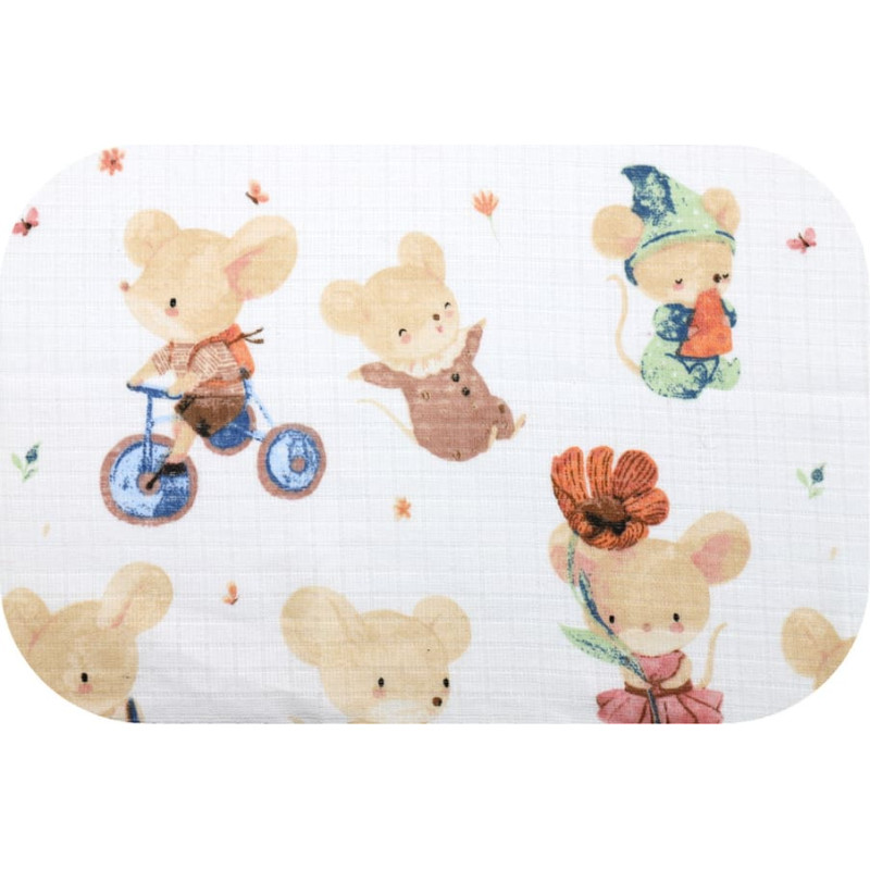 Ega Kids Diaper - 30480 - TETRA PRINT - EGA - MOUSE on the BIKE - BEIGE- size 70x80 cm