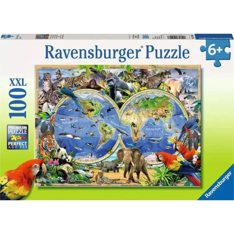 Ravensburger Puzle 100 gab. Dzīvnieku pasaules karte
