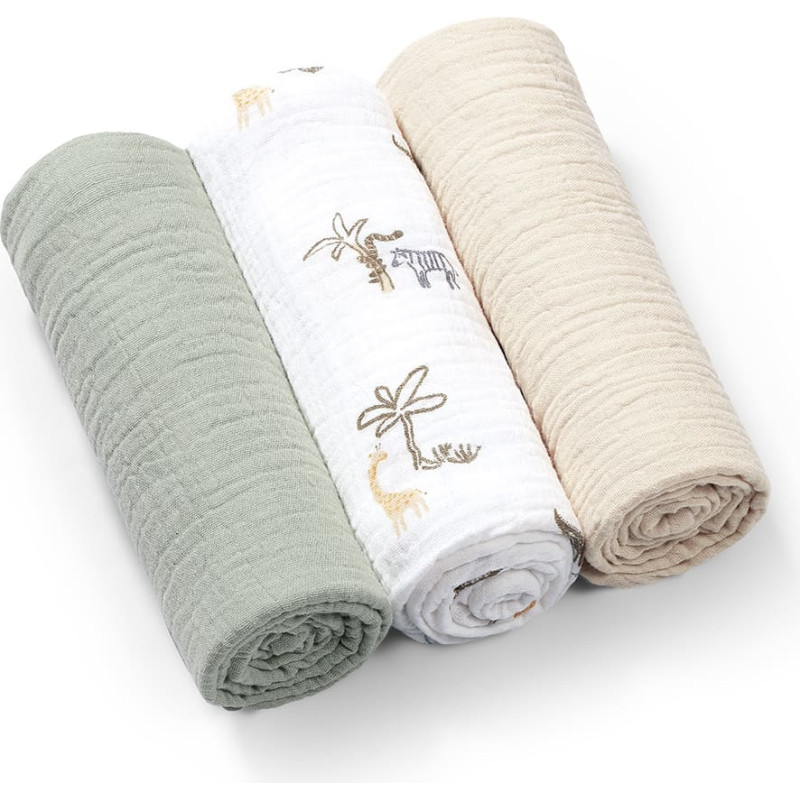 Babyono crinkled muslin diapers. Super soft 3pcs green 828/04