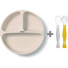 Babyono Silikona &scaron;ķīvis 1482/04 beige + elastīgas karotes 1066 DĀVANĀ!