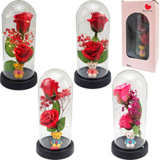 WIECZNY KWIAT RÓŻA PODŚWIETLANA Z MISIEM