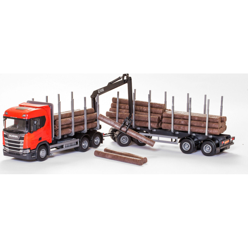 Emek Scania CR Baļķvedējs un piekabe ar autokrānu, 77 cm