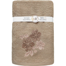 RĘCZNIK KPL.MARIBELLA 3 SZT./30X50/50X100/70X140/ FROTTE HAFT 004 HIBISKUS JASNY BEŻ