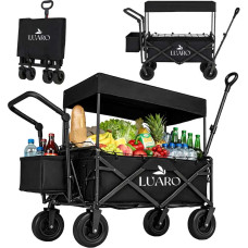 LUARO pludmales transporta ratiņi saliekami ar nojumi un tīklu melni