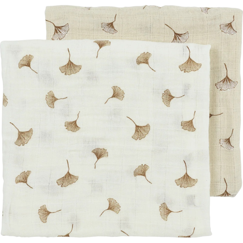 Meyco Baby muslīnu autiņu komplekts Ginkgo Offwhite/Soft sand (2 gab., 70x70 cm)