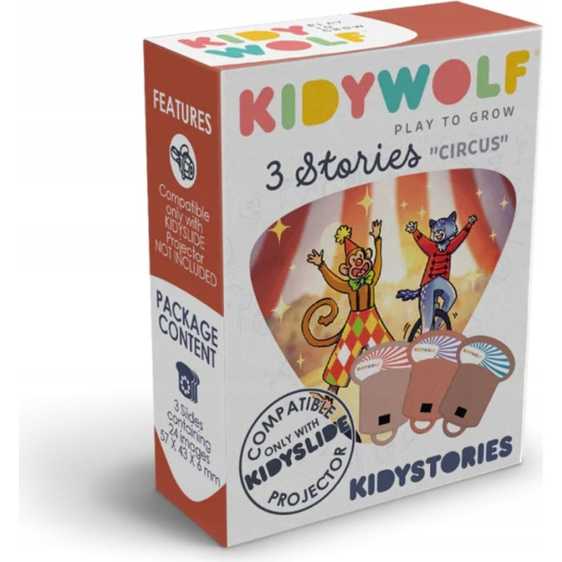 Kidywolf stāstu komplekts Cirks, 3 stāsti projektoram KIDYSLIDE, KIDYSTORIES-CI