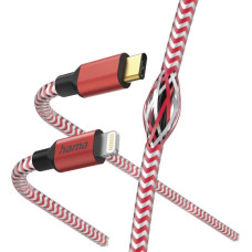 Hama 00201562 Reflective Charging Cable, USB-C - Lightning 1.5m Nylon red