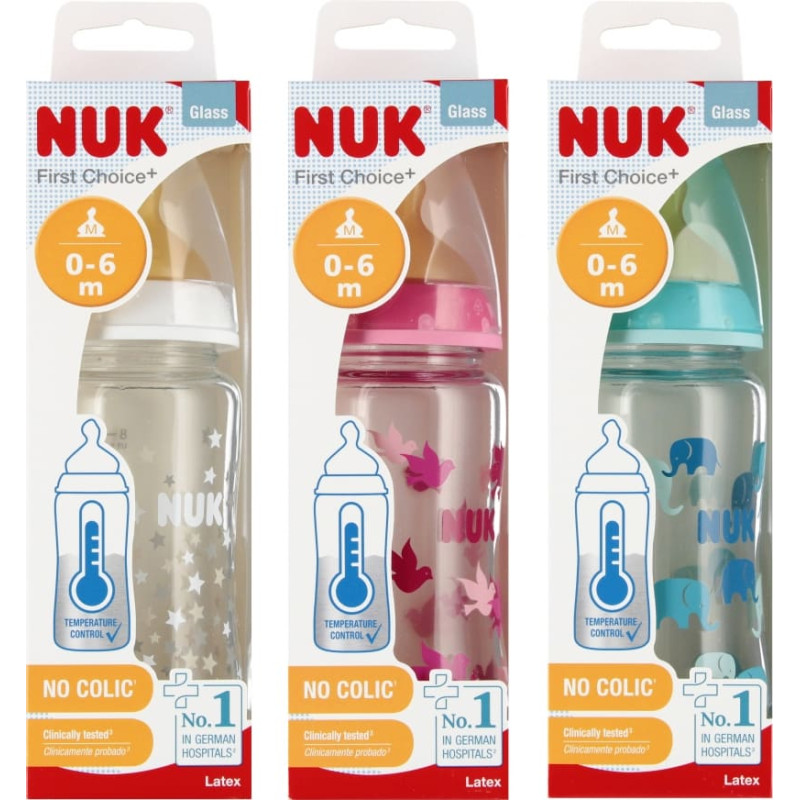 NUK 745122 Butelka szklana 240 ml + smoczek 0-6 m FC