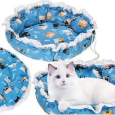 Springos Apaļš suņu un kaķu guļvieta Springos PA0242 diametrs 73 cm plīša gulta ar savelkamu malu zila