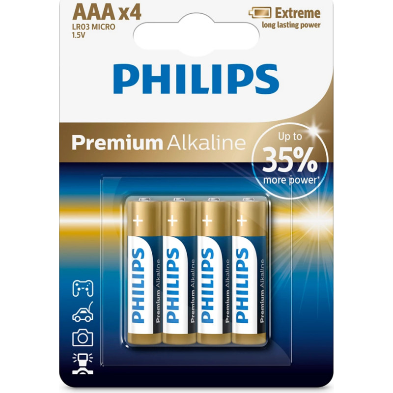 Philips baterijas Premium Alkaline (iepakojumā 4 gab), AAA - LR03M4B/10