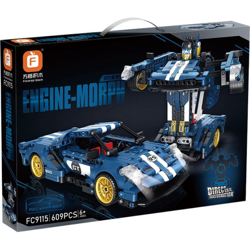 Klotsikomplekt 2in1 auto+robot sinine