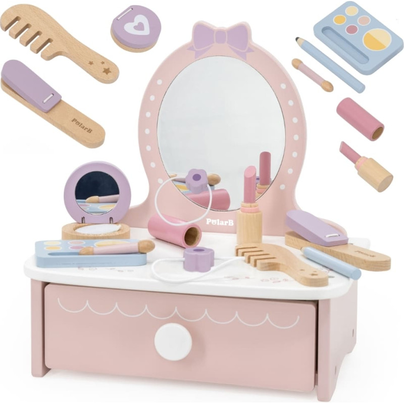 Koka tualetes galdiņš ar aksesuāriem — mazās princeses stūrītis