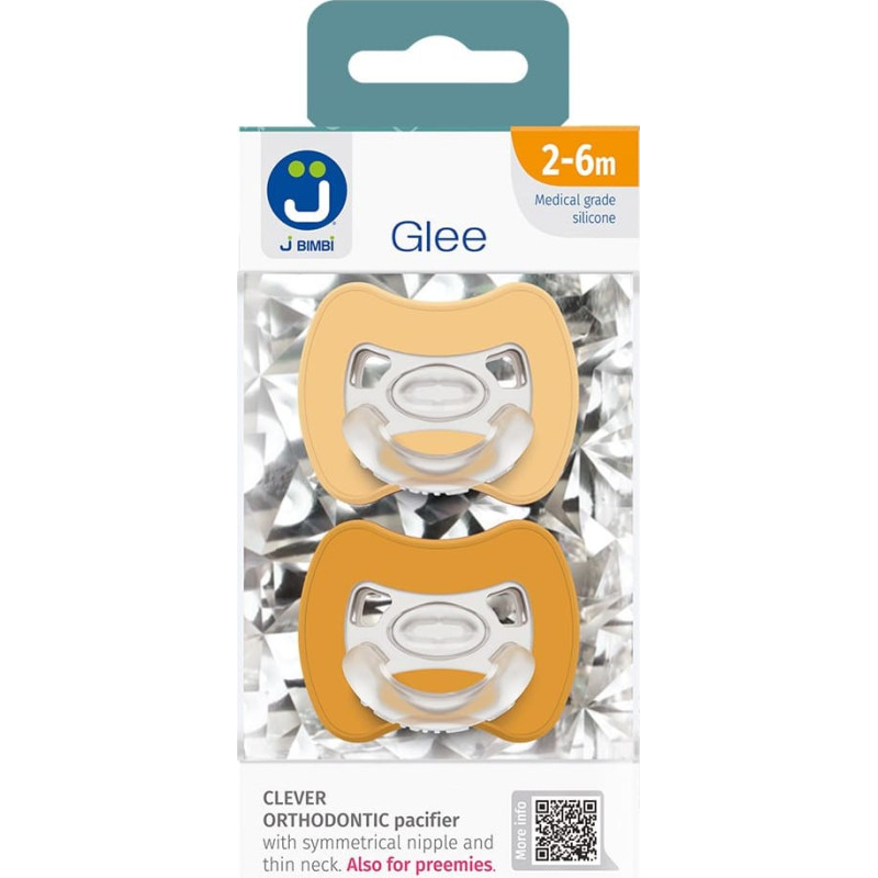 2-pack. Smart pacifiers Glee 2-6m beige-mustard