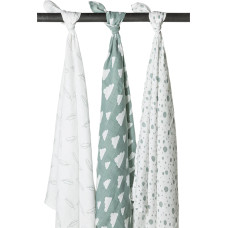 Meyco Baby muslīnu autiņu komplekts Dots Stone Green (3 gab., 120x120 cm)