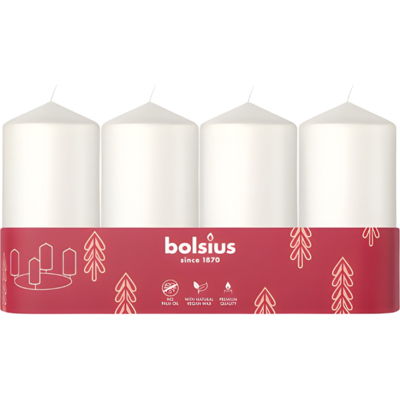 Bolsius Sveces cilindrs 4 gab. &Oslash;100x48mm baltas