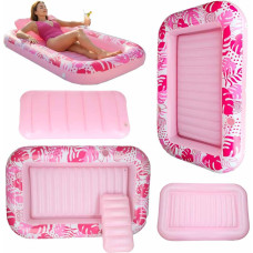Piepūšamais peldvietu matracis, sauļošanās krēsls ar spilvenu rozā krāsā
