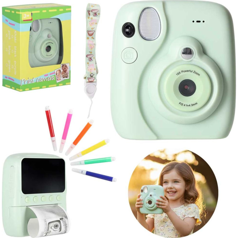 Digitālais instant fotoaparāts 16x 128GB kasetnes marķieri zaļš