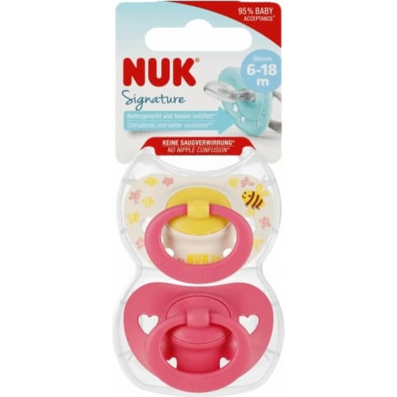 NUK 176322 Smoczek uspokajający 2 el. 6-18m SIGNATURE r&oacute;żowy