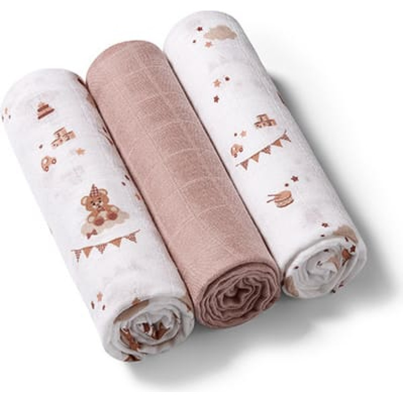 Babyono 397/15 BAMBOO DIAPERS 3PCS BROWN