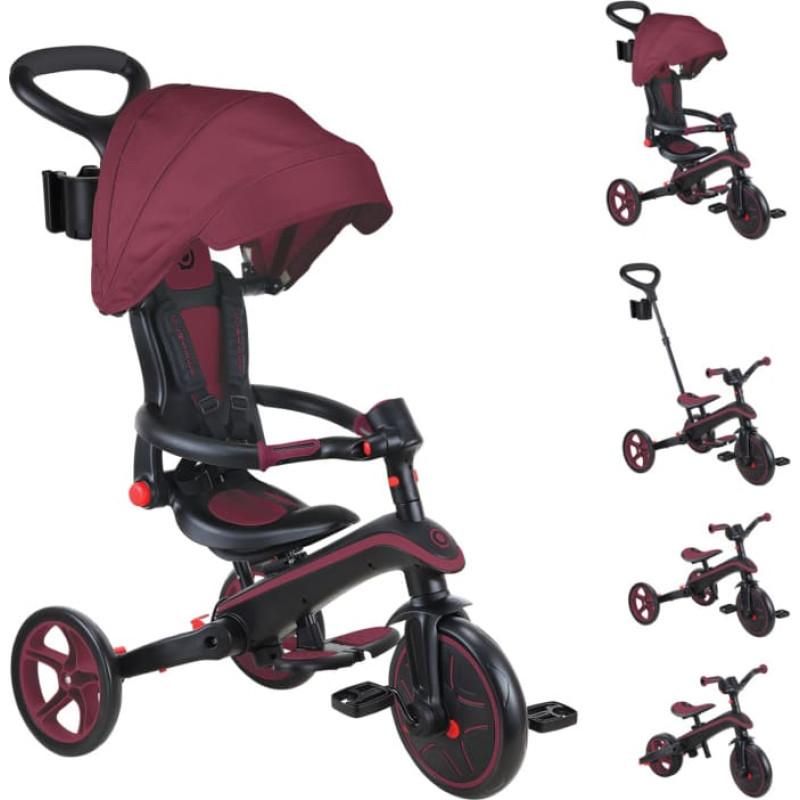 Globber trīsritenis Explorer Trike Foldable 4in1, bordo, 732-202-2