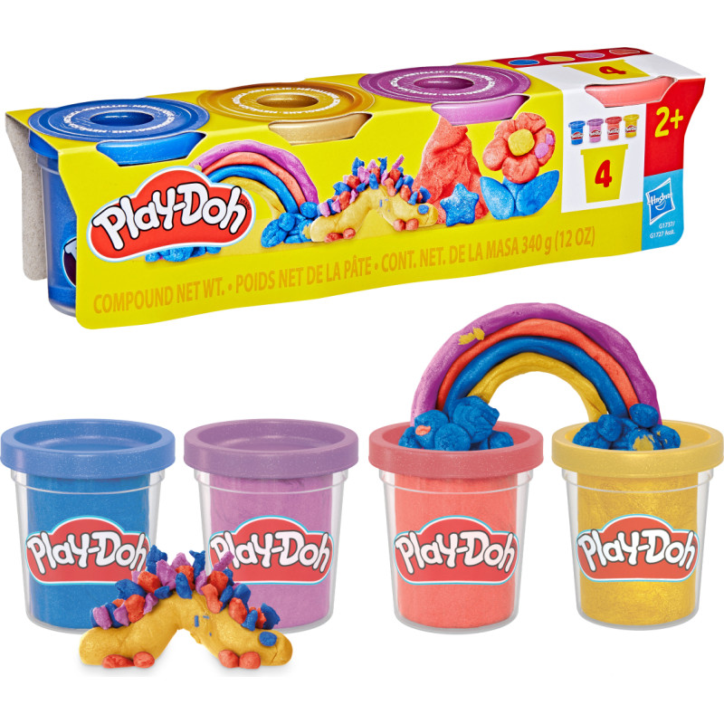 Hasbro Play Doh PLAY-DOH Rotaļu komplekts Mirdzo&scaron;as metāliskās krāsas, 4 gab.