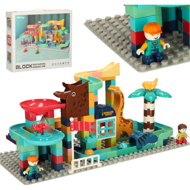 Radošie bloki dinozauru parka bumbiņu trase 147sz