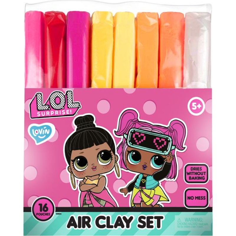 Lovin&rsquo;do Rado&scaron;ais komplekts Modelē&scaron;anas mīkla Air Clay - 16 krāsas L.O.L. Surprise!