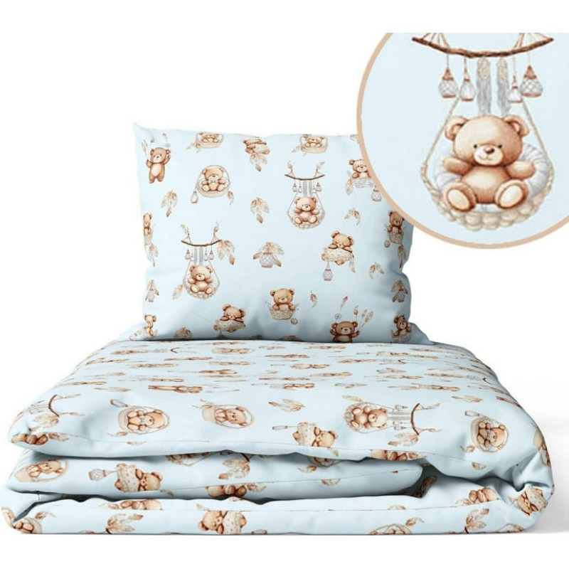 Ankras Cover set - 2 pcs - 120x90, 40x60  - BEAR in BASKET -  BLUE