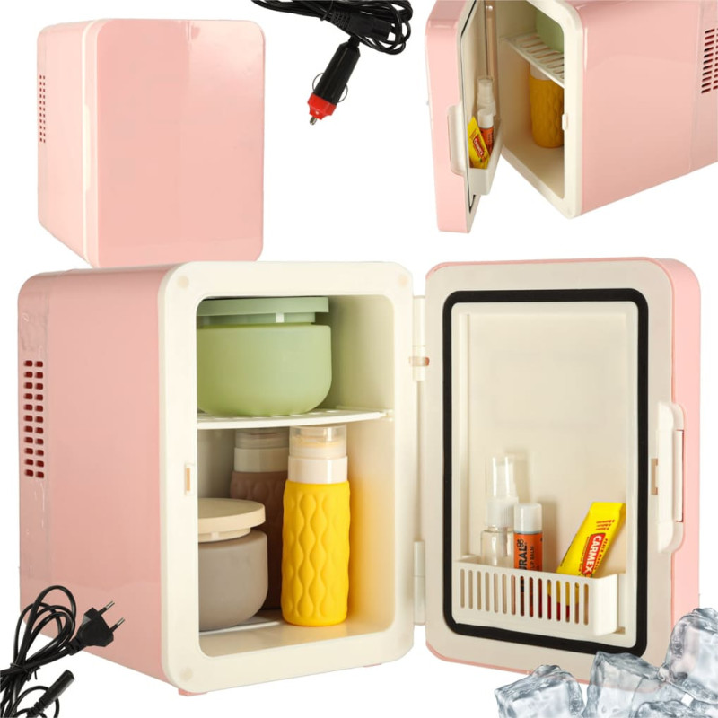 Ceļojumu elektriskais auto mini ledusskapis pārtikas kosmētikas sildīšanai dzesēšanai 2in1 4L rozā krāsā