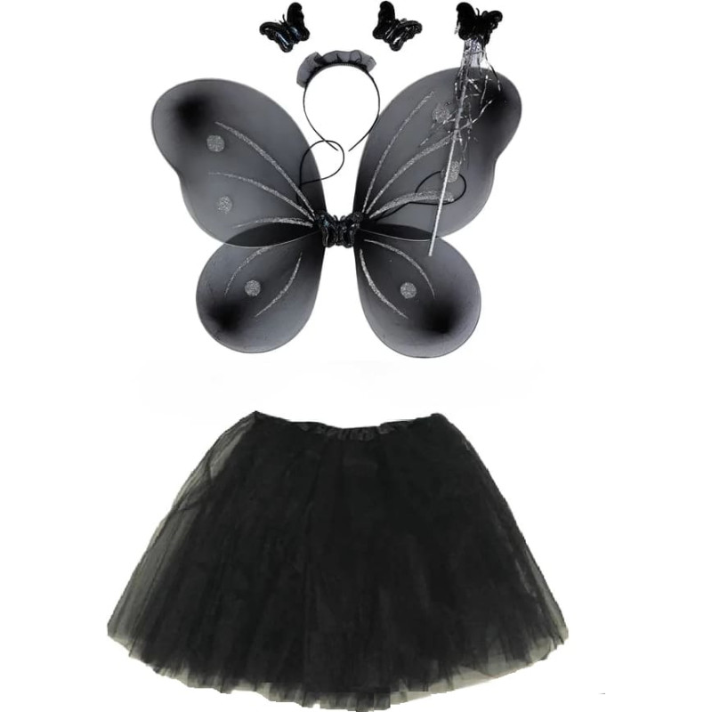 Kostüüm must, tiivad, seelik, võlukepp