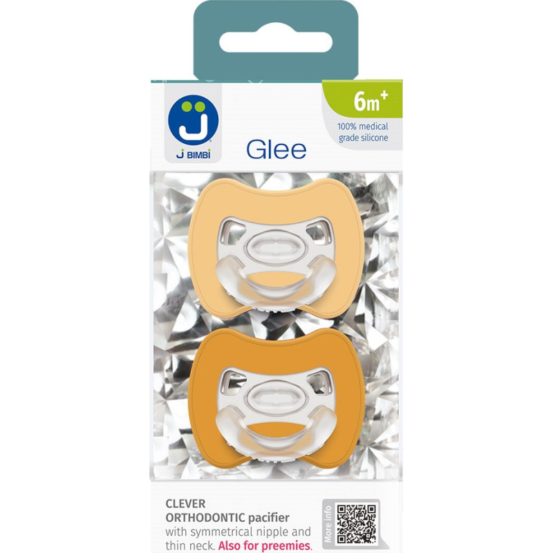 2-pack. Smart pacifiers Glee 6m+ beige-mustard