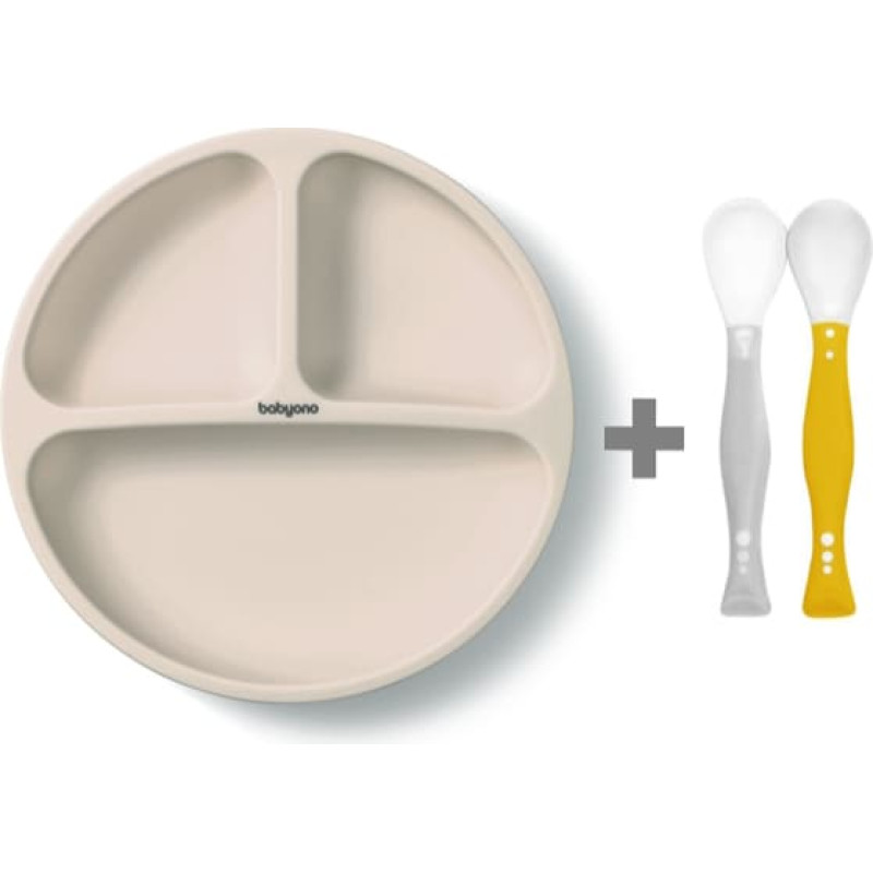 Babyono Silikona šķīvis 1482/04 beige + elastīgas karotes 1066 DĀVANĀ!