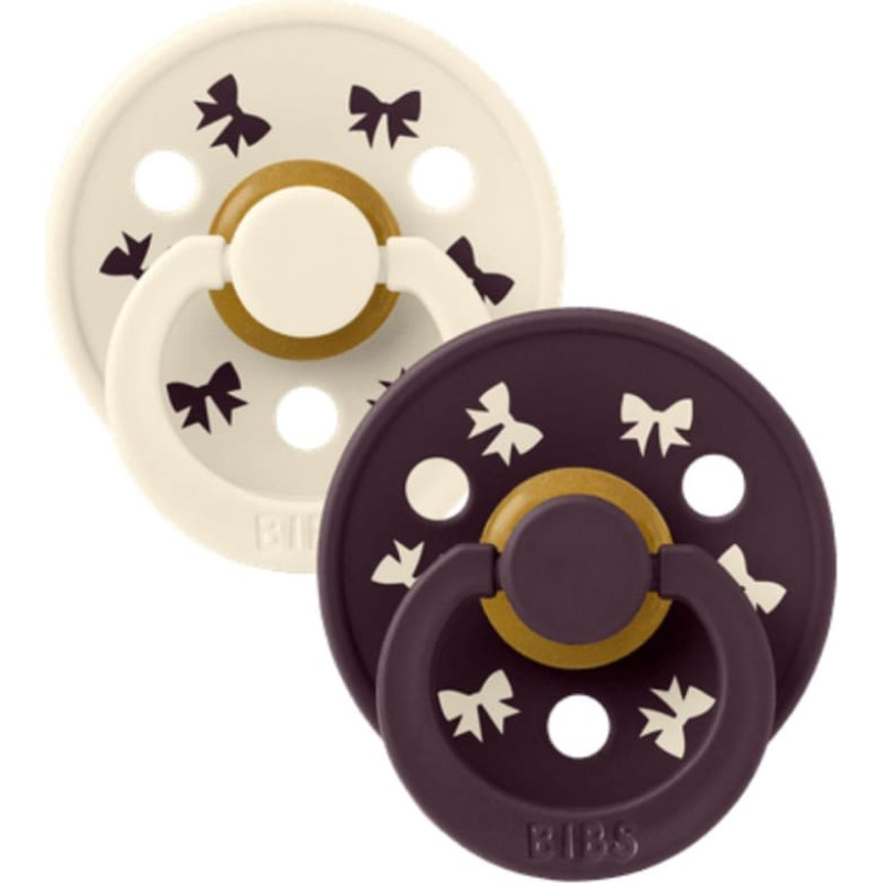 Bibs Holiday &ndash; Colour Round apaļie mānekļi Ivory / Plum 0-6m 2gab